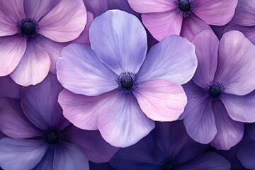 A vibrant array of overlapping purple flowers, showcasing delicate petals and a rich gradient of colors, creating a serene and visually appealing composition.