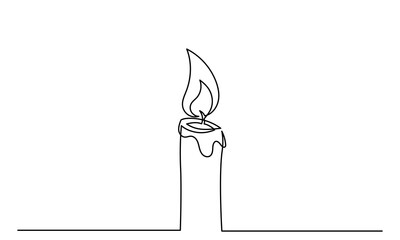 One line drawing of Burning fire candle. continuous line candlelight icon isolated on a white background. Hand-draw candle light flame vector illustration. candle for print, banner, logo, or symbol.