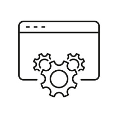Web Browser with Gear for Online Configuration and Settings Line Icon. Internet Browser and Cog Sign for Website Maintenance and Support. Editable Stroke. Isolated Vector Illustration