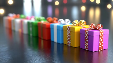 Colorful 3D Christmas Gift Boxes in a Festive Arrangement