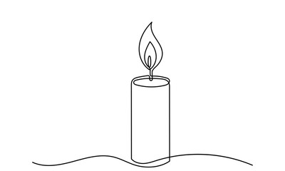 One line drawing of Burning fire candle. continuous line candlelight icon isolated on a white background. Hand-draw candle light flame vector illustration. candle for print, banner, logo, or symbol.