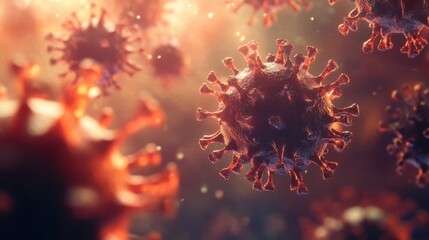 Obraz premium Close-up of flu virus under a microscope, highly detailed and realistic