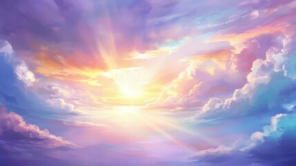 Fototapeta premium Bright sunbeams painting sky in pastel shades