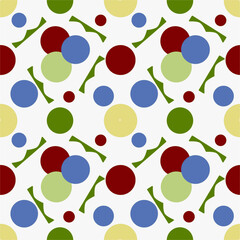 Circles and lines, different color shapes, white background, seamless repeating pattern