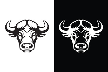 Angry bull head vector illustration in black and white.