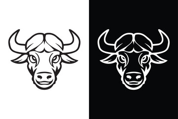 Angry bull head vector illustration in black and white.