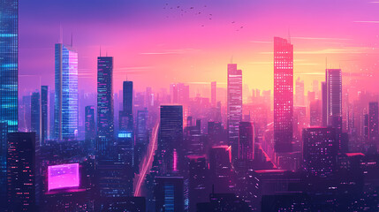 A modern cityscape concept with a communication network. communication. internet of things (iot). information and communication technologies (ict). Digital Cyberspace. Illustration