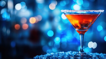Cocktail Glass with Orange Drink on a Blue Background