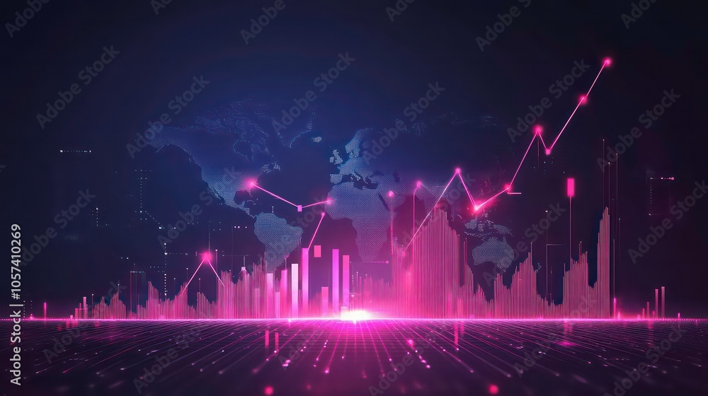 Leinwandbilder A digital representation of global data trends with graphs and a world map backdrop.