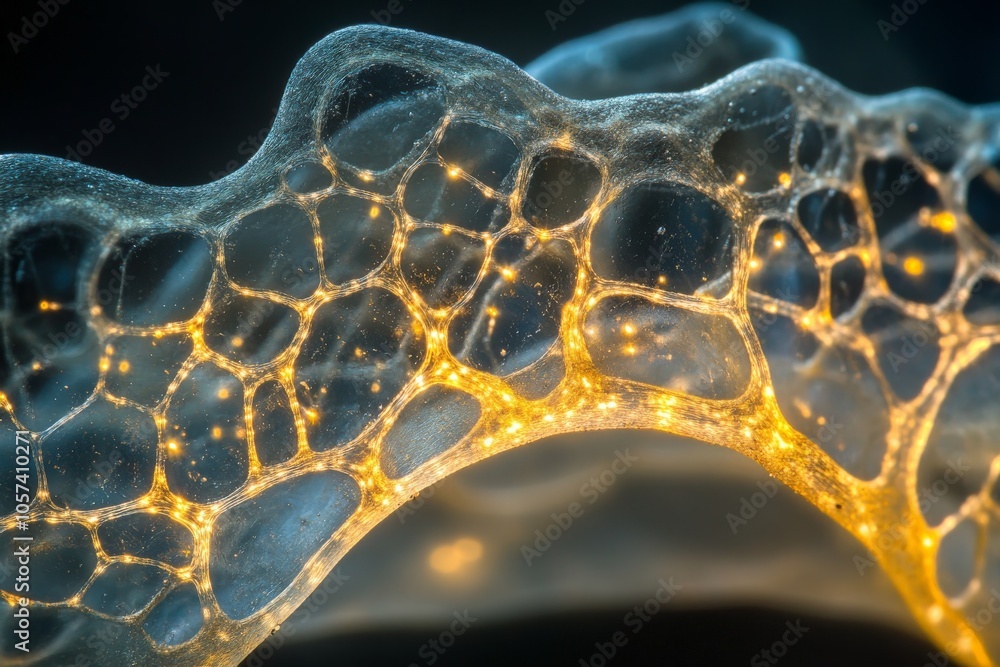 Aufkleber this image captures a captivating translucent mesh structure with illuminated spots, suggesting them
