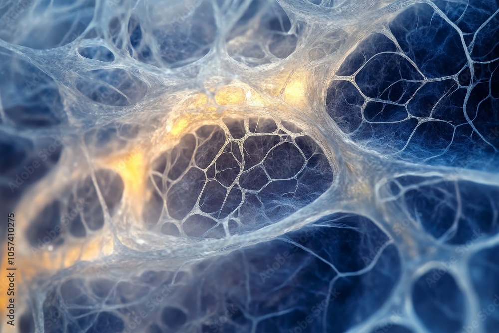 Aufkleber An intricate mesh network layered with glowing highlights, this image explores concepts of complexity, networking, and digital innovation in an abstract form.