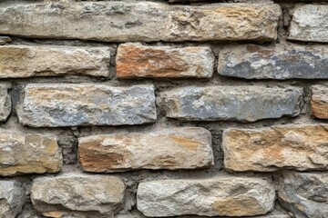 Fototapeta premium An aged and rugged stone wall, showcasing weathered and rough stones stacked together, evoking a sense of history and timelessness in its construction.