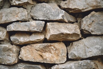 Fototapeta premium A rock-solid wall comprised of irregular, rough stones, lending a earthy, elemental feel, suggestive of the enduring nature of traditional stone masonry.