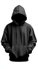 Black hoodie isolated on white background. Mockup of a black men's hoodie on a white background