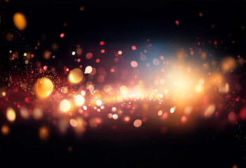 A dark background with a light glow and sparkling bokeh.