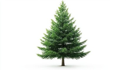 Obraz premium Single spruce tree with dense green branches, representing forest life, isolated on white background