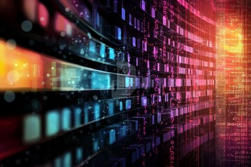 Obraz premium Digital Background with Neon Lights and Glowing Data Streams