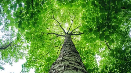 Fototapeta premium Tall maple tree with vivid green leaves, capturing the richness of forest life, isolated on white background