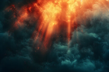 Naklejka premium Dramatic Fiery Explosion with Unpredictable Color Shifts and Soft Glow Effect