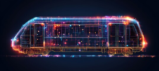Abstract Futuristic Subway Train Digital Transportation Icon in Lines, Dots, and Triangles