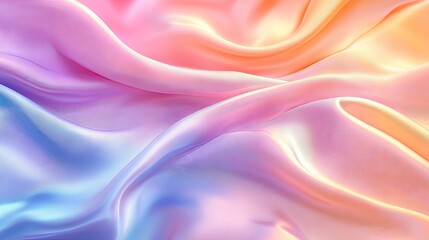 Fototapeta premium Colorful silk background. A soft and elegant fabric with abstract waves. Luxurious satin texture in pastel colors. Perfect for artistic and romantic presentations