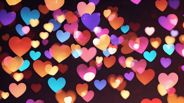  Love symbol heart shpaes in  colorful bokeh lights, concept for Valentine's Day, wedding etc. AI generated image