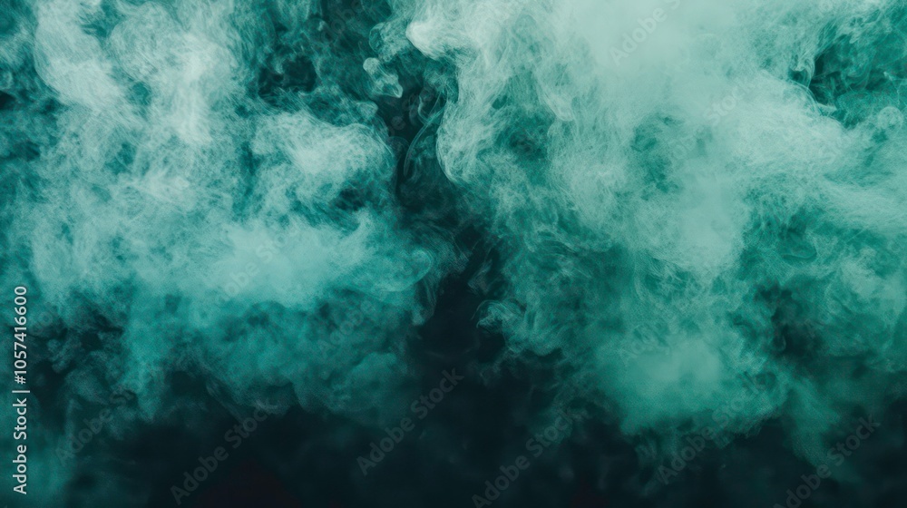 Poster a dense cloud of smoke swirling against a dark background, creating a mysterious atmosphere.