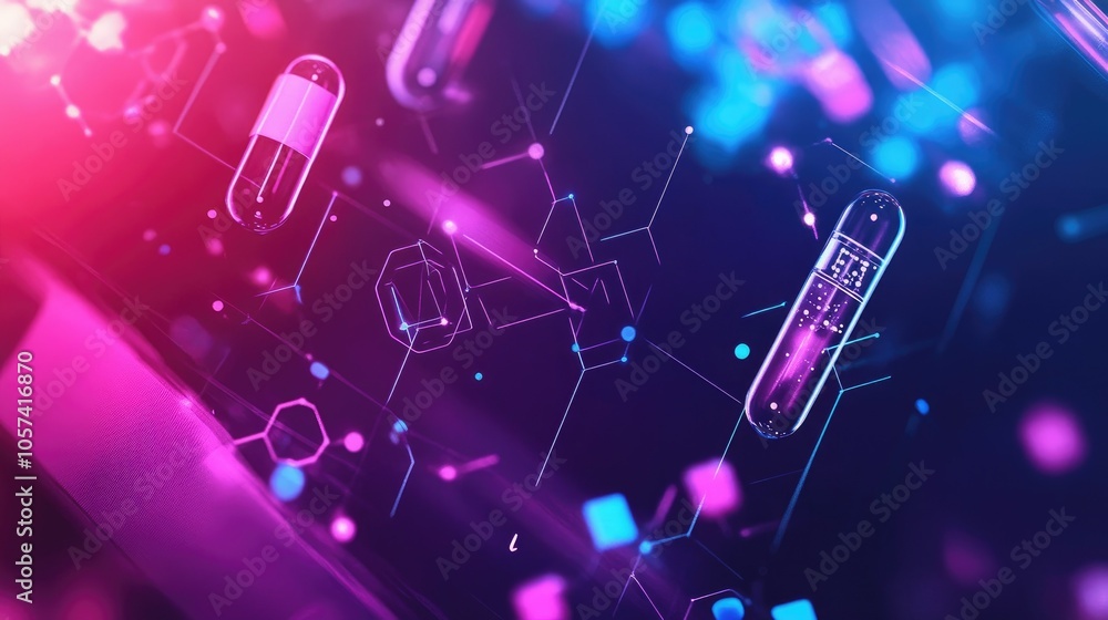 Poster abstract banner showing personalized medicine concepts and blockchain for healthcare applications