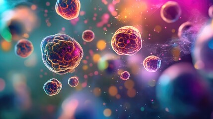 Abstract view of tissue regeneration with vibrant colors symbolizing growth, healing, and biotech advancements