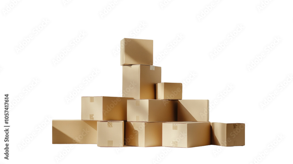 Poster stack of cardboard boxes isolated transparent background