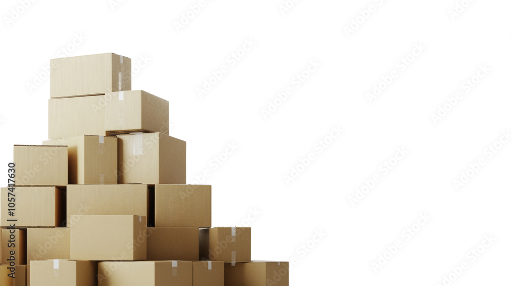 Poster stack of cardboard boxes isolated transparent background