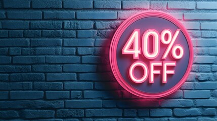 Obraz premium Light Pink Neon '40% OFF' Sign on a Brick Wall