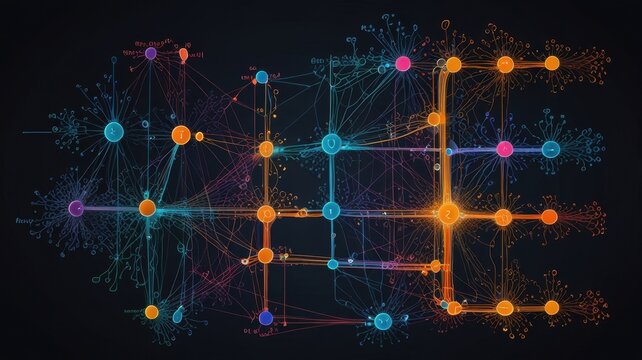 Visualization of AI image generation process, showing neural network architecture, latent space transformations, and generation pipeline. Abstract technical representations of how AI creates images