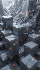 Fototapeta premium 3D Abstract Dark Gray Cubes with Soft Glowing Edges