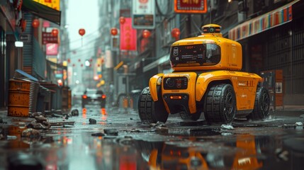 Fototapeta premium Futuristic City Robot: A Glimpse into the Future of Urban Transportation