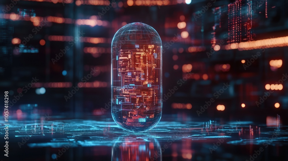 Aufkleber ai-concept pill with futuristic tech patterns, representing future healthcare innovation