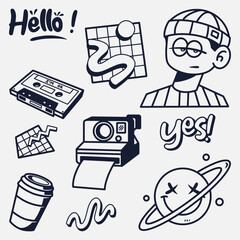 hand drawn 90s cute boy elements collection