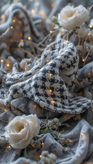 Fototapeta premium Vintage Checkered Fabric with Flowers and Soft Lighting