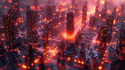 Obraz premium Futuristic Glowing Cityscape: A Digital Metropolis in Neon Lights