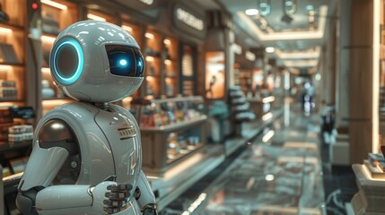 Fototapeta premium Futuristic Robot in a Modern Retail Store