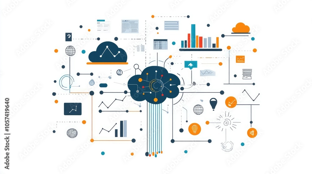 Poster business-oriented generative ai overview with icons for project, investment, and analytics