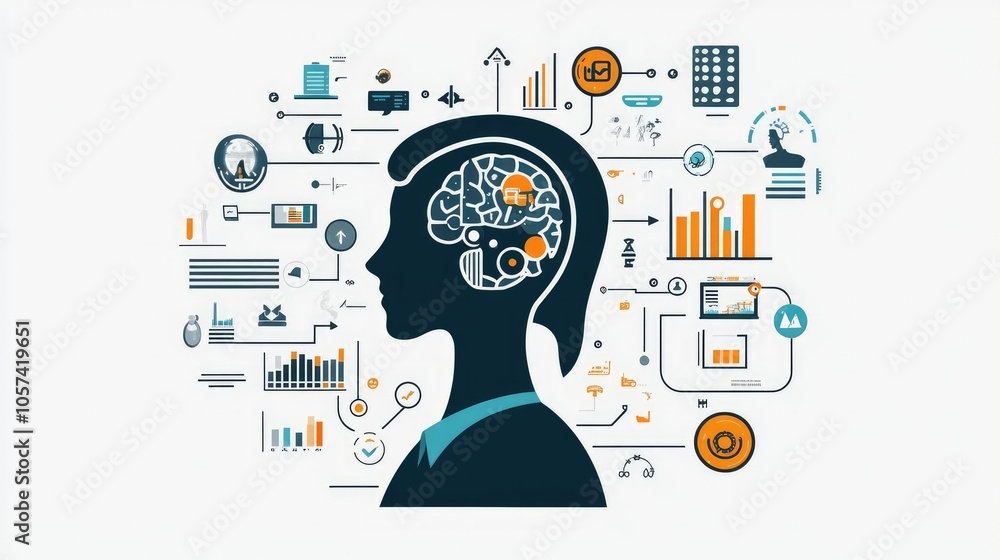 Poster Business-oriented generative AI overview with icons for project, investment, and analytics