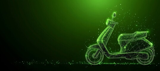 Electric Scooter, Green Technology Background. Urban Mobility Icon, Lines, Dots, Triangles.