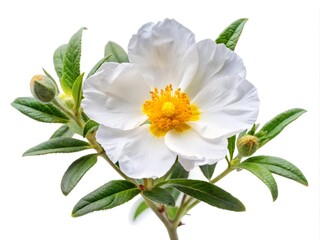 Obraz premium Cistus ladanifer flower plant isolated on on white background, Cistus ladaniferus white flower, White Transparent Photo, White Transparent Element