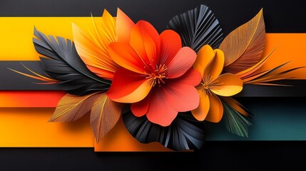 Fototapeta premium Abstract Floral Design with Orange Red and Black Flowers