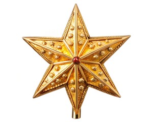 Obraz premium Vintage Gold Star Tree Topper Reflector Ornament On White transparent background, White Transparent Photo, White Transparent Element
