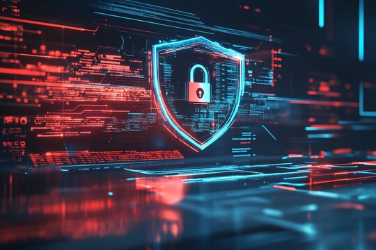 Digital padlock symbolizing cybersecurity protection within a futuristic data network at night