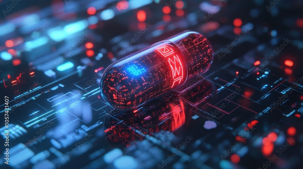 Aufkleber concept of ai medicine pill with tech patterns, revolutionizing future healthcare