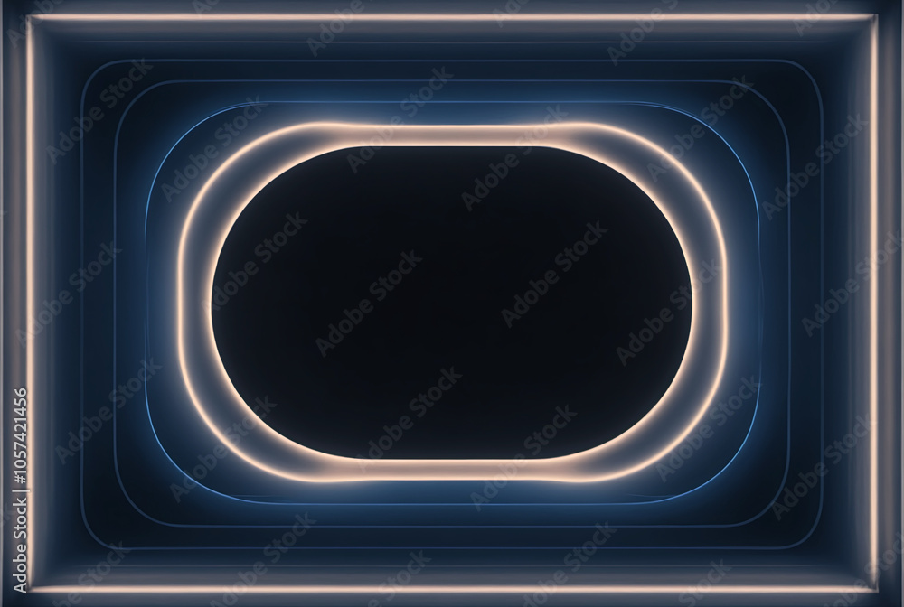 Poster a visually striking abstract design featuring soft, illuminated shapes in beige and blue against a d