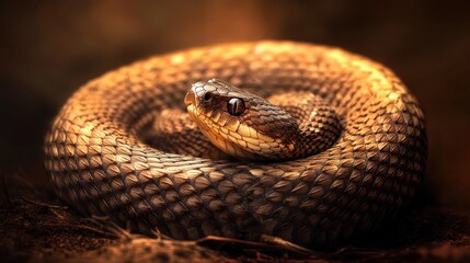 Fototapeta premium Close-up of a Snake in a Coiled Position